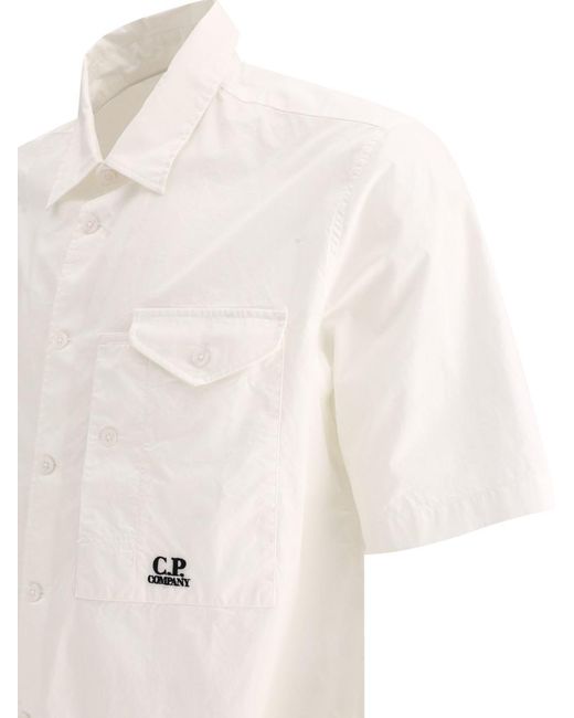 C P Company White Shirt With Embroidered Logo for men