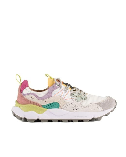 Flower Mountain White Yamano 3 Light Lilac And Suede And Nylon Sneakers