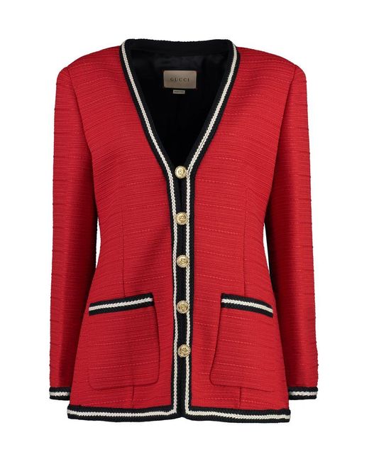 Gucci Red Wool Jacket With Braided Ribbon Trim