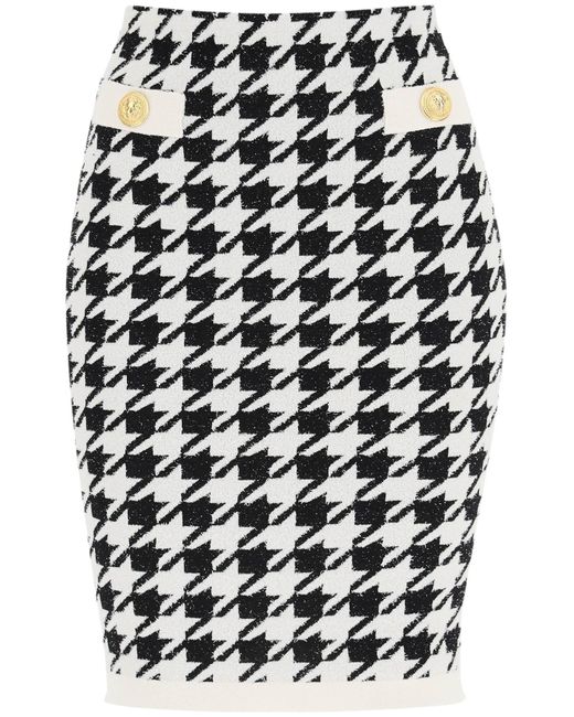 Balmain Cotton Houndstooth Jacquard Knit Midi Skirt in Black | Lyst