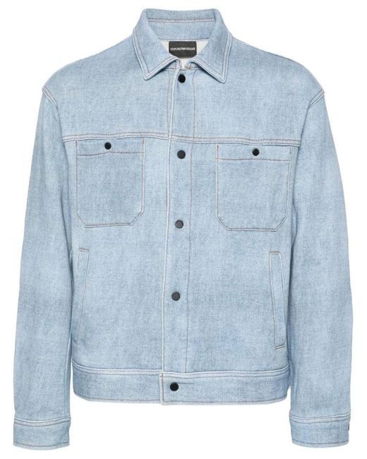 Emporio Armani Blue Cotton Shirt Jacket for men