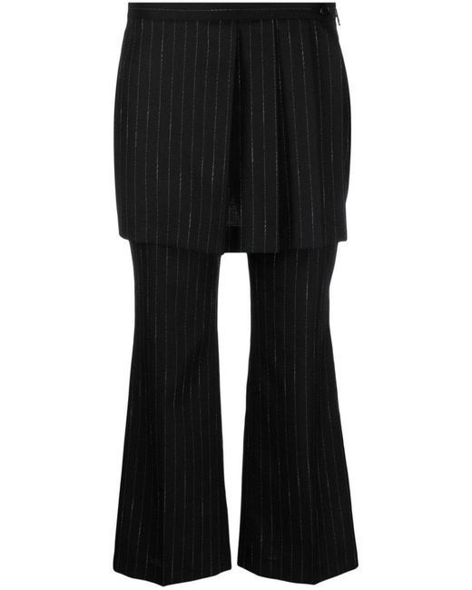 MSGM Black Skirt-overlay Pinstriped Straight-leg Trousers