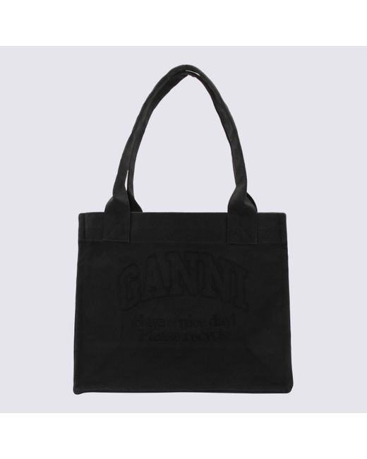 Ganni Black Dark Cotton Tote Bag