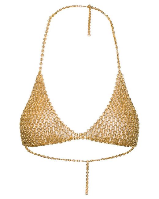 Silvia Gnecchi Natural Gold-tone Traingle Top With Logo Charm In Metal Mesh Woman