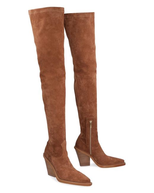 Paris Texas Brown Stretch Suede Over The Knee Boots