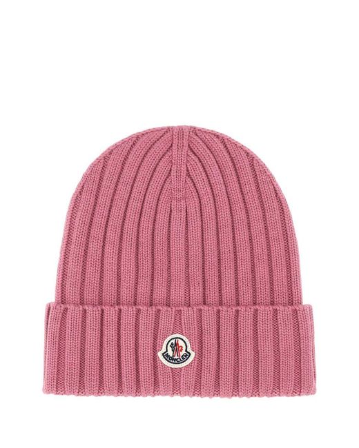 Moncler Antiqued Pink Wool Beanie Hat