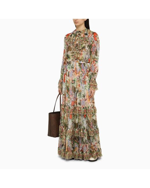 Etro Metallic Multicoloured Long Silk Skirt