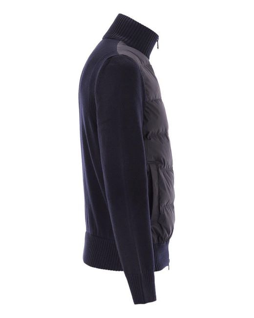 Moncler Black Wool Padded Cardigan With Zip for men