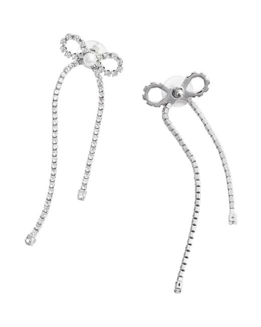 Self-Portrait White Colored Pendant Earings With Bow Detail And All-Over Crystal Embellishments