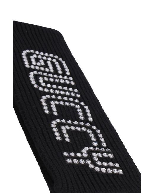 Gucci Black Ribbed Knit Scarf With Embellished Logo