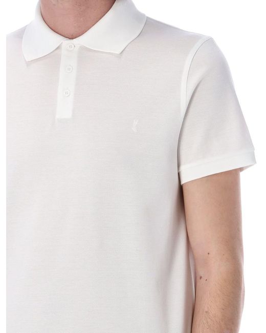 Saint Laurent White Cassandre Polo Shirt for men