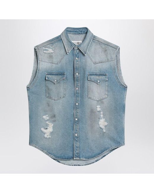 MM6 by Maison Martin Margiela Blue Faded Vest With Rips for men