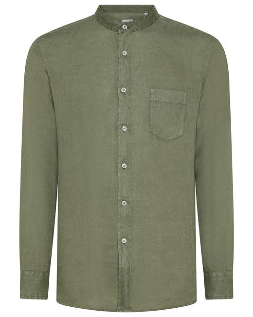 Xacus Green Linen Shirt With Mandarin Collar for men