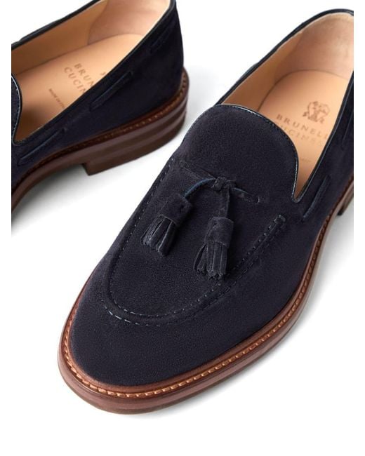 Brunello Cucinelli Blue Suede Leather Loafers for men
