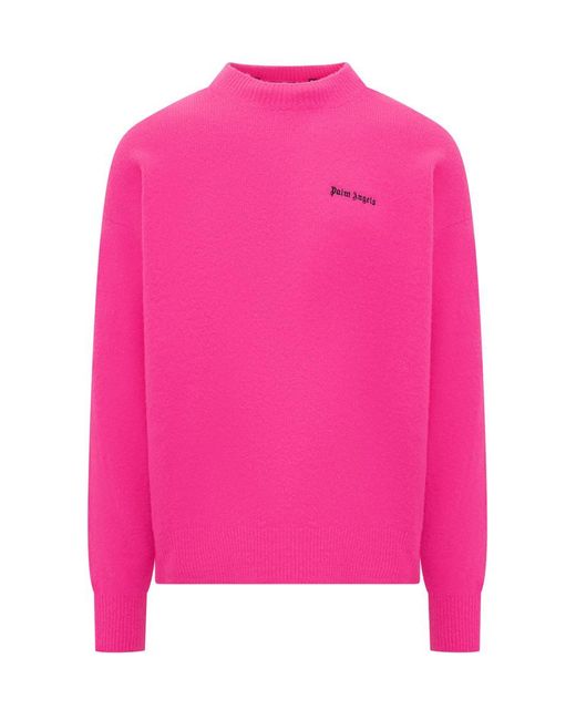 Palm Angels Pink Sweater With Logo for men