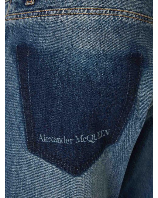 Alexander McQueen Blue Straight Fit Logo Jeans for men