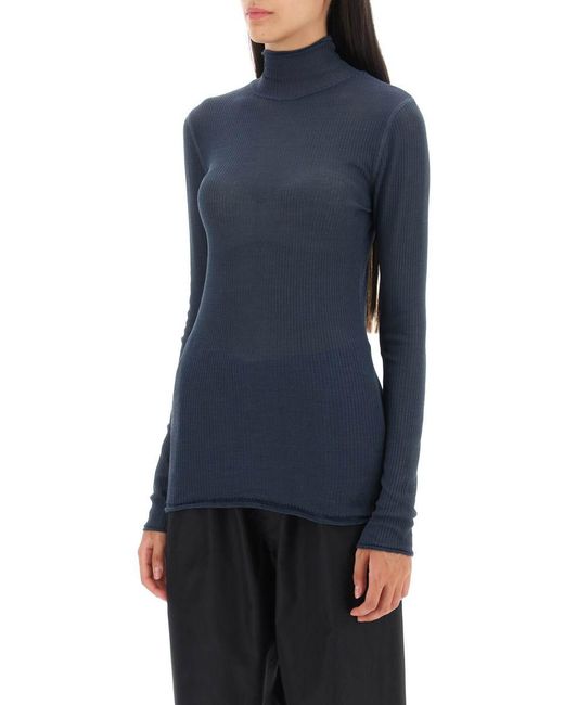 Lemaire Blue Seamless Silk Turtleneck Sweater