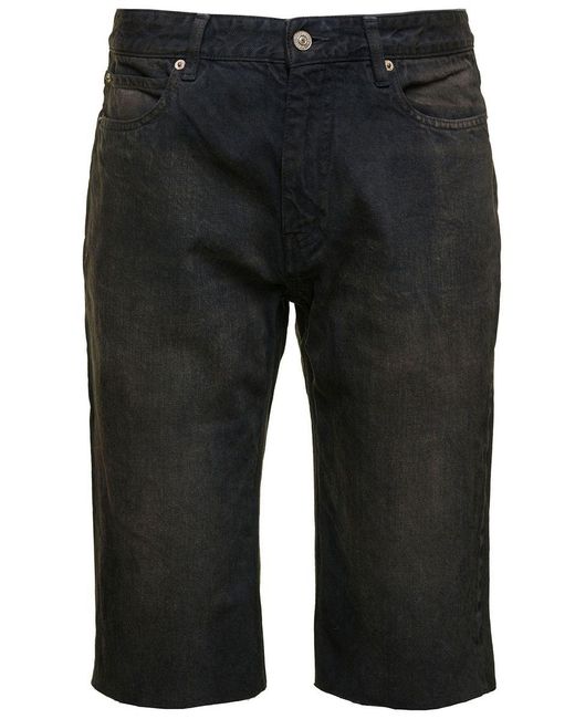 Balenciaga Black Bermuda Shorts With Washed-out Effect And Logo Patch In Cotton Denim Man for men