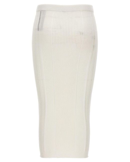 Balmain White Logo Button Midi Skirt