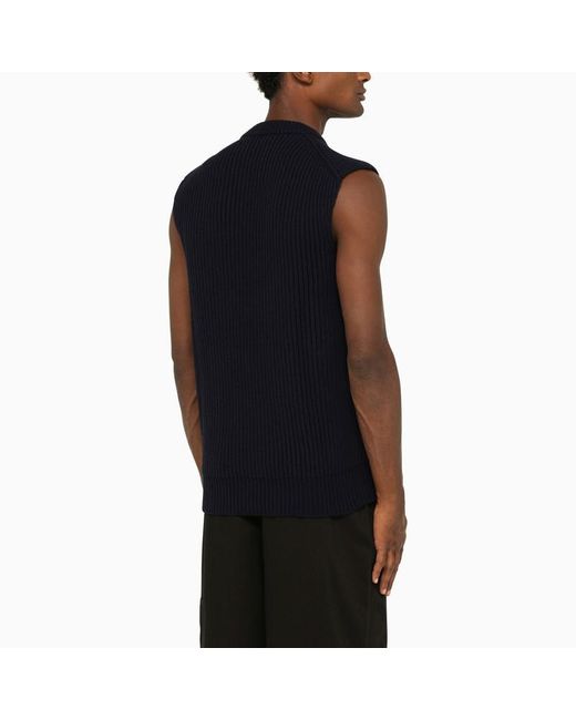 Jil Sander Black Navy Wool Asymmetrical Jumper for men