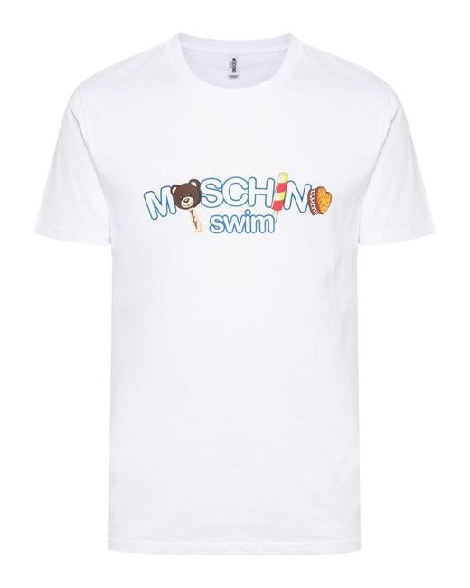 Moschino White Cotton T-Shirt With Logo And Teddy Bear Print for men