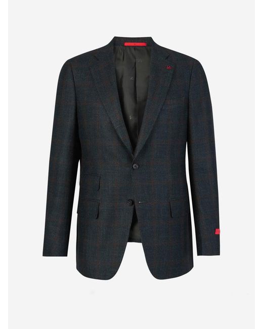 Isaia Blue Checked Wool Blazer for men