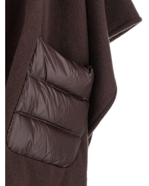 Herno Brown Cape With Drawstring Collar And Fringed Hem In Tech Fabric Woman