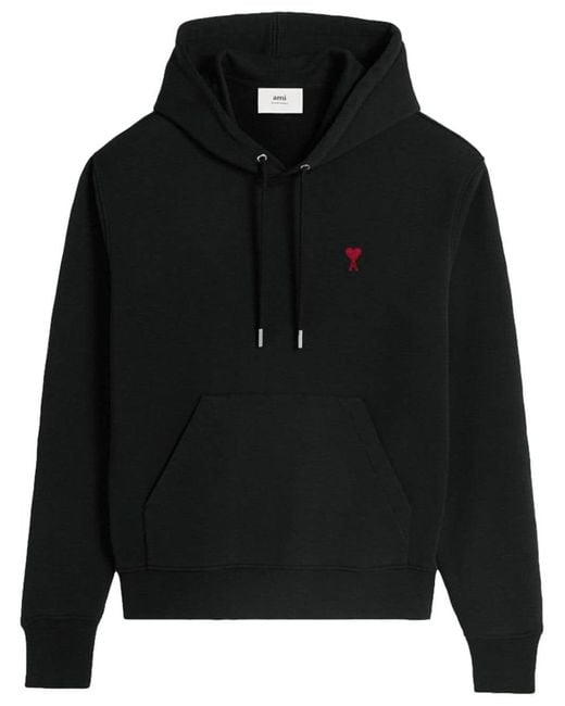 AMI Black De Coeur Cotton Hoodie for men