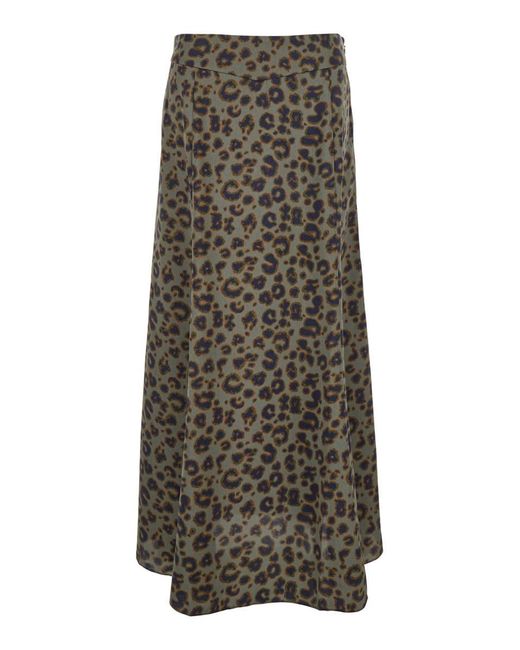 Ba&sh Green 'Blaire' Long Skirt With All-Over Leopard Print