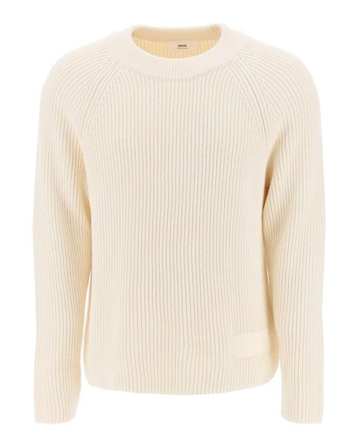 AMI Natural Cotton-Wool Crewneck Sweater for men