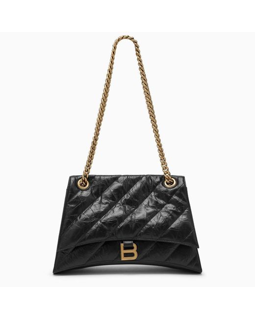 Balenciaga Black Crush Medium Bag With Quilted Chain