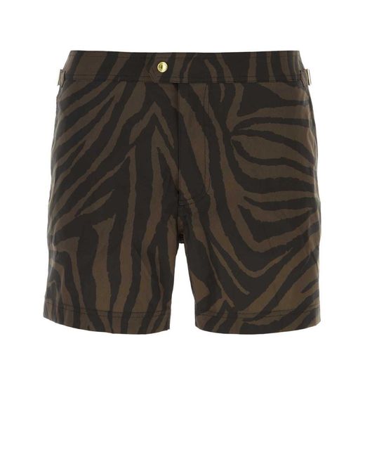 Tom Ford Gray Printed Polyester Swimming Shorts for men