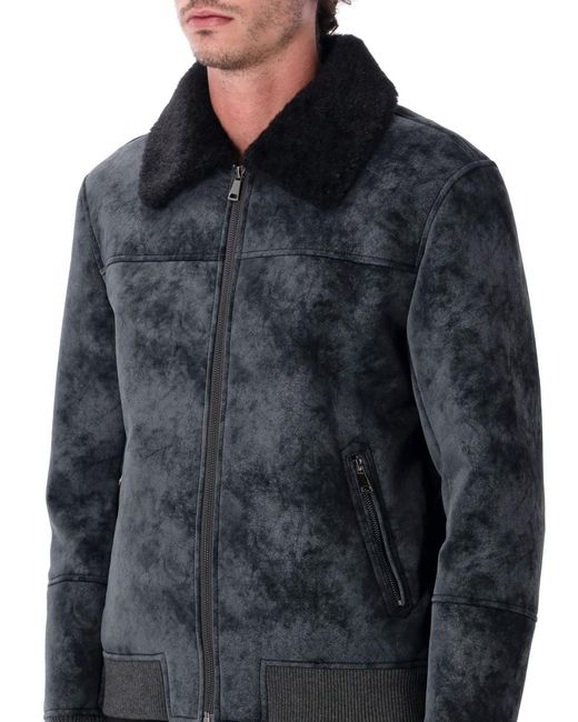 S.w.o.r.d 6.6.44 Blue Eco-Leather Biker Jacket With Shearling Collar for men