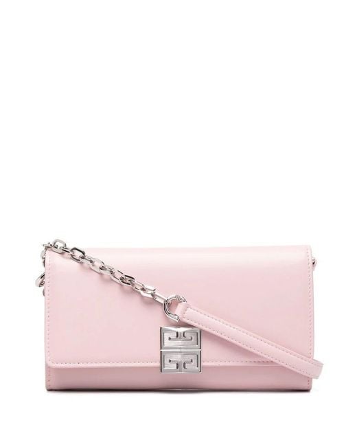 Givenchy Pink 4g Wallet In Box Leather With Chain