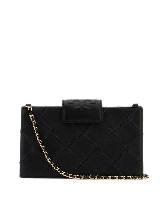 Tory Burch Black Fleming Leather Wallet On Chain