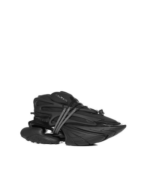 Balmain Black Smooth Leather Logo Sneakers.