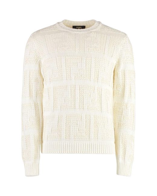 Fendi Natural Cotton Blend Crew-Neck Sweater for men