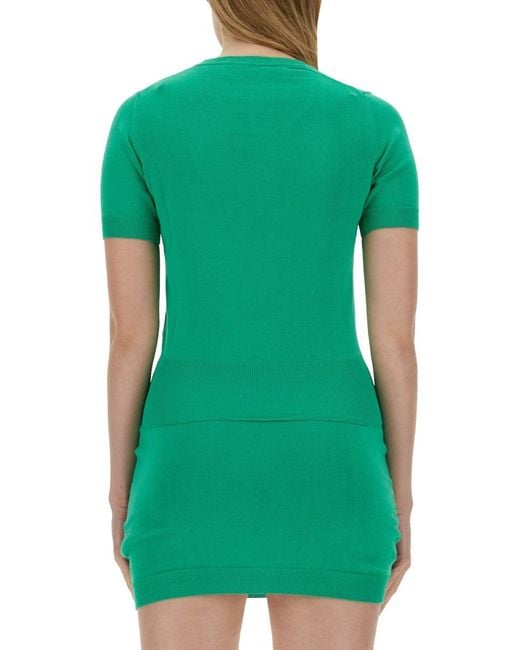Vivienne Westwood Green Fitted Short-Sleeve Knit Top With Ribbed Detailing