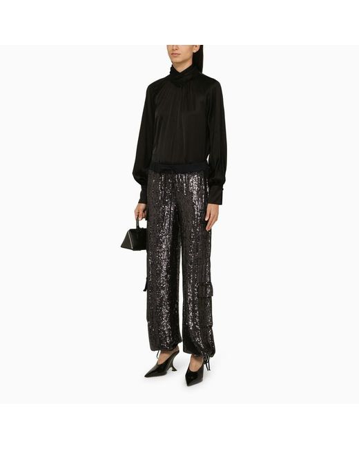 P.A.R.O.S.H. Black P.a.r.o.s.h. Blue Sequin Cargo Trousers