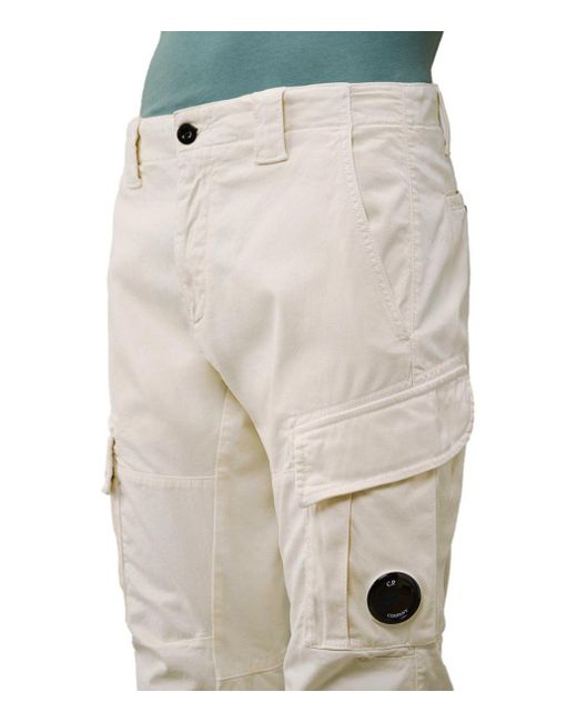 C P Company Natural Stretch Sateen Pistachio Shell Cargo Pants for men