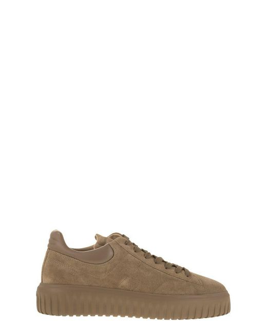 Hogan Brown H-Stripes Suede Trainers for men
