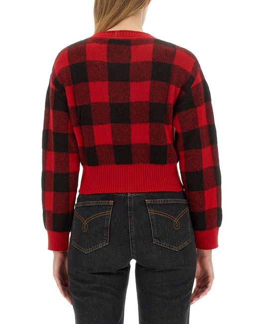 Moschino Cropped V-Neck Sweater With Checkered Pattern