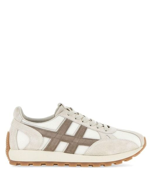 Hogan White Mesh Design Sneakers With Suede Trim for men