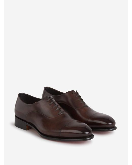 Santoni Brown Distressed Leather Shoes for men