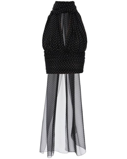 Dolce & Gabbana Black Chiffon Top With Scarf Accessory