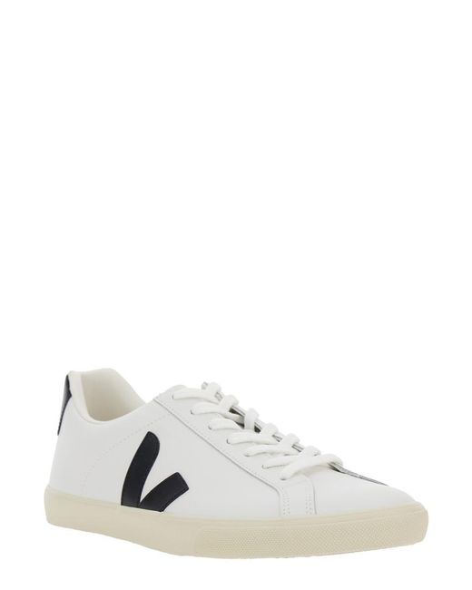 Veja White 'Esplar' Low Top Sneakers With Contrasting Heel With Logo Lettering And Logo Patch On The Side