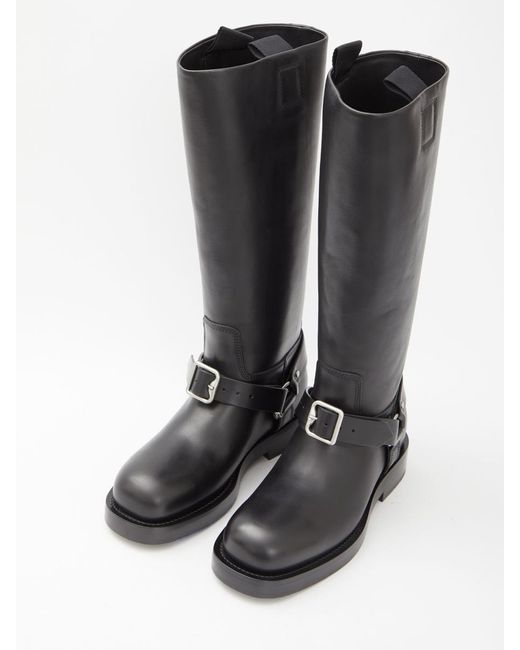 Burberry Gray Leather & Raffia Buckle Boots.