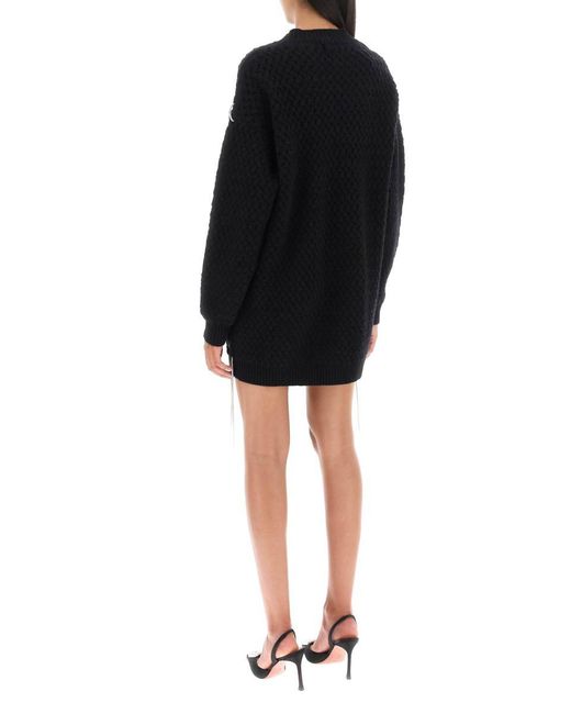 GIUSEPPE DI MORABITO Black Knitted Mini Dress With Rhinestone-studded Tubular