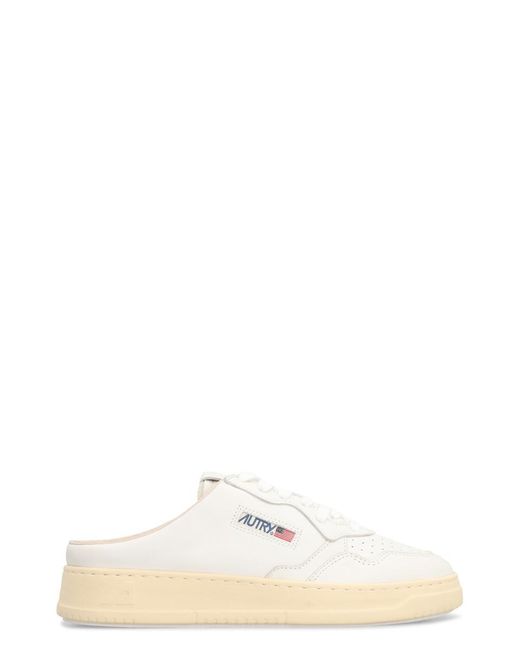 Autry White Medalist Leather Slides