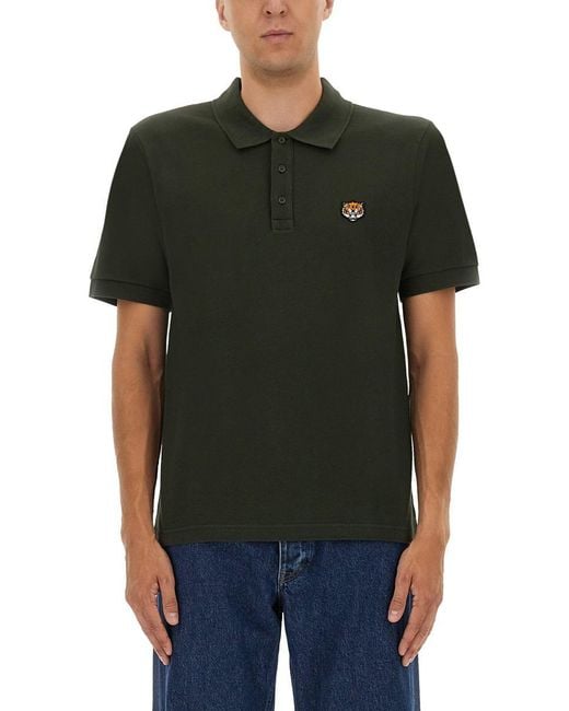 KENZO Black Polo Shirt With Happy Tiger Embroidery for men